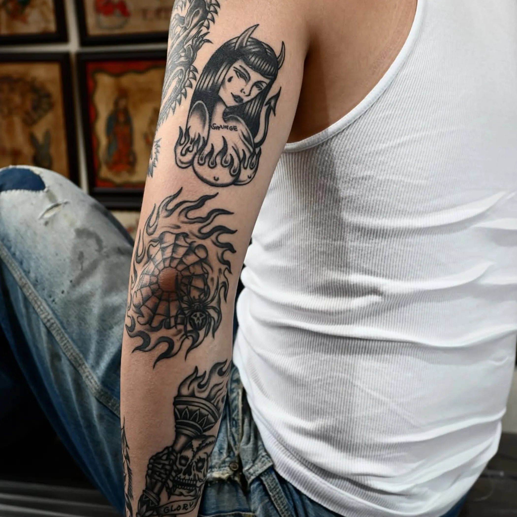 close-up of tattoos