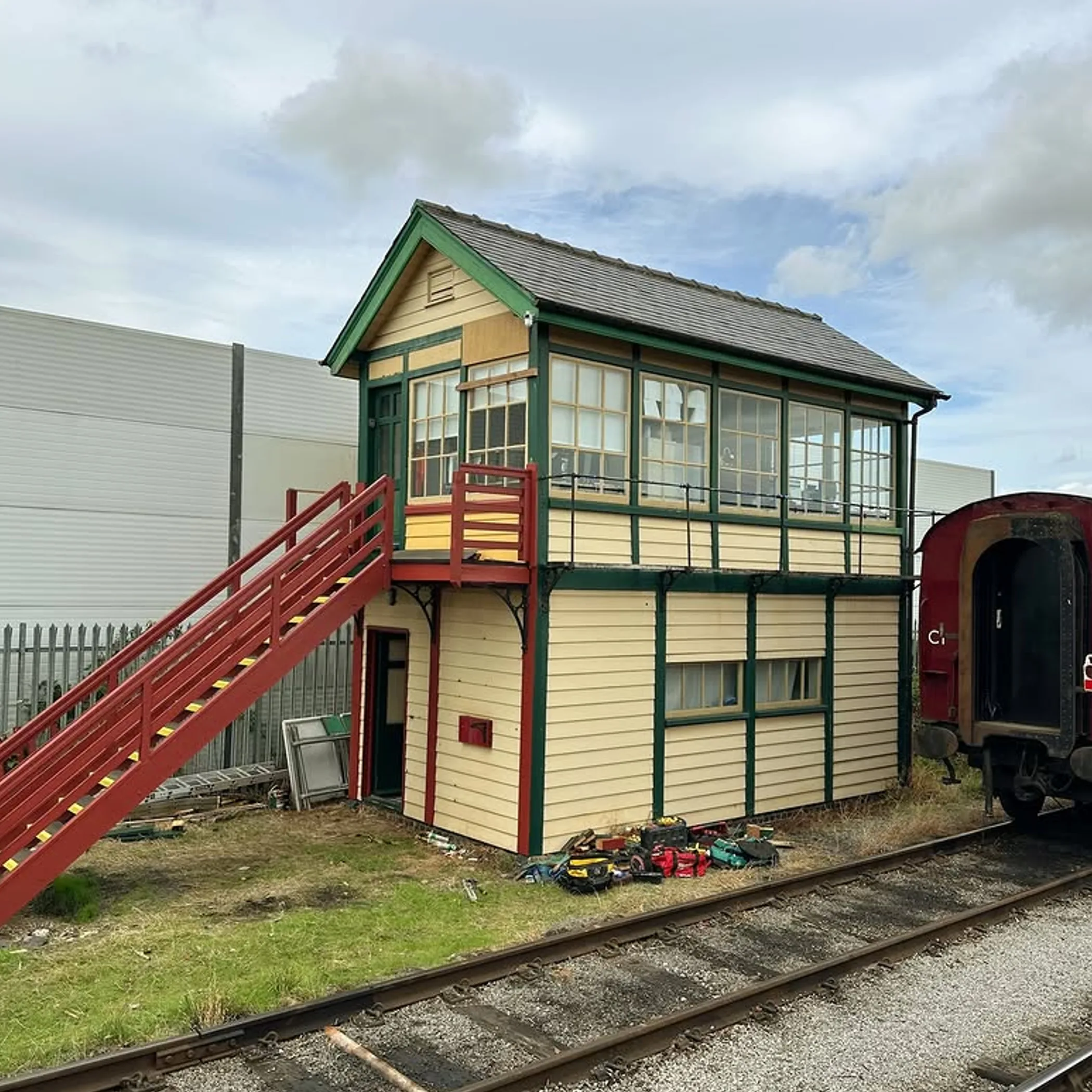 historic signal box and rail carriage